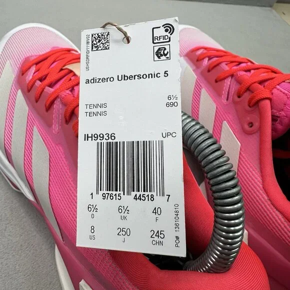 Womens Size 8 adidas Adizero Ubersonic 5 Tennis Shoes Pink White All Court NEW - Picture 9 of 9